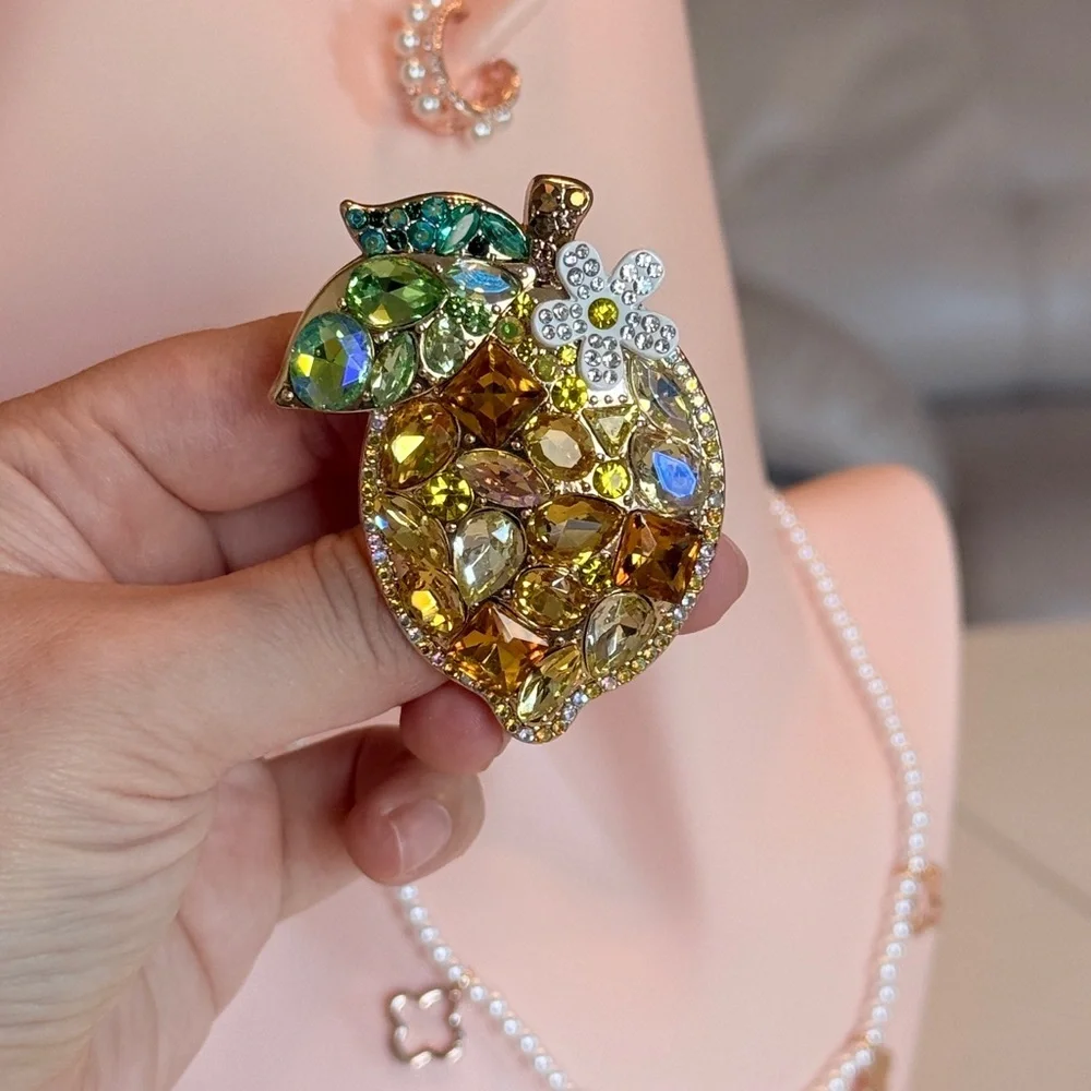 Gold and Green Crystal Lemon Brooch
